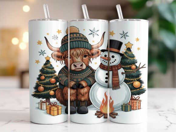 Christmas Cute Snowman Highland Cow PNG Review