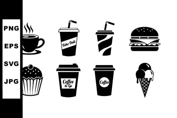 Coffee and Fast Food Icons Set with Stea