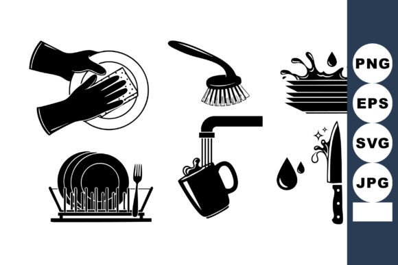 Dishwashing Kitchen Cleaning Icons