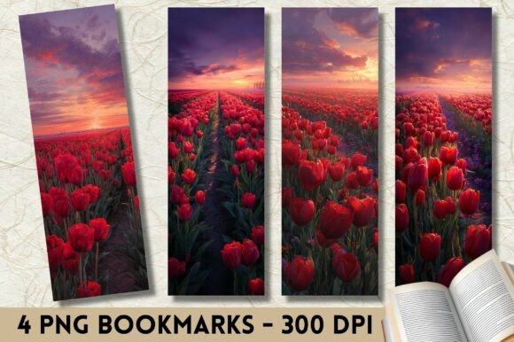 Red Tulip Field Sunset Bookmark Review
